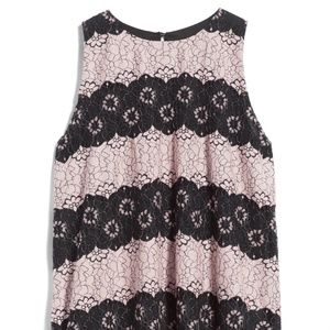 Pink blouse blouse with black lace overlay